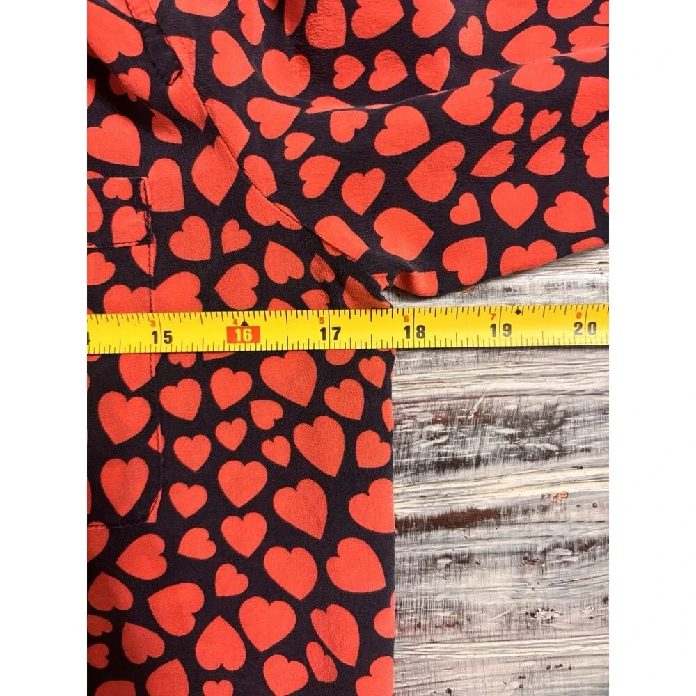 Valentines J Crew silk shirt button Down red hearts Navy XS Women’s Love